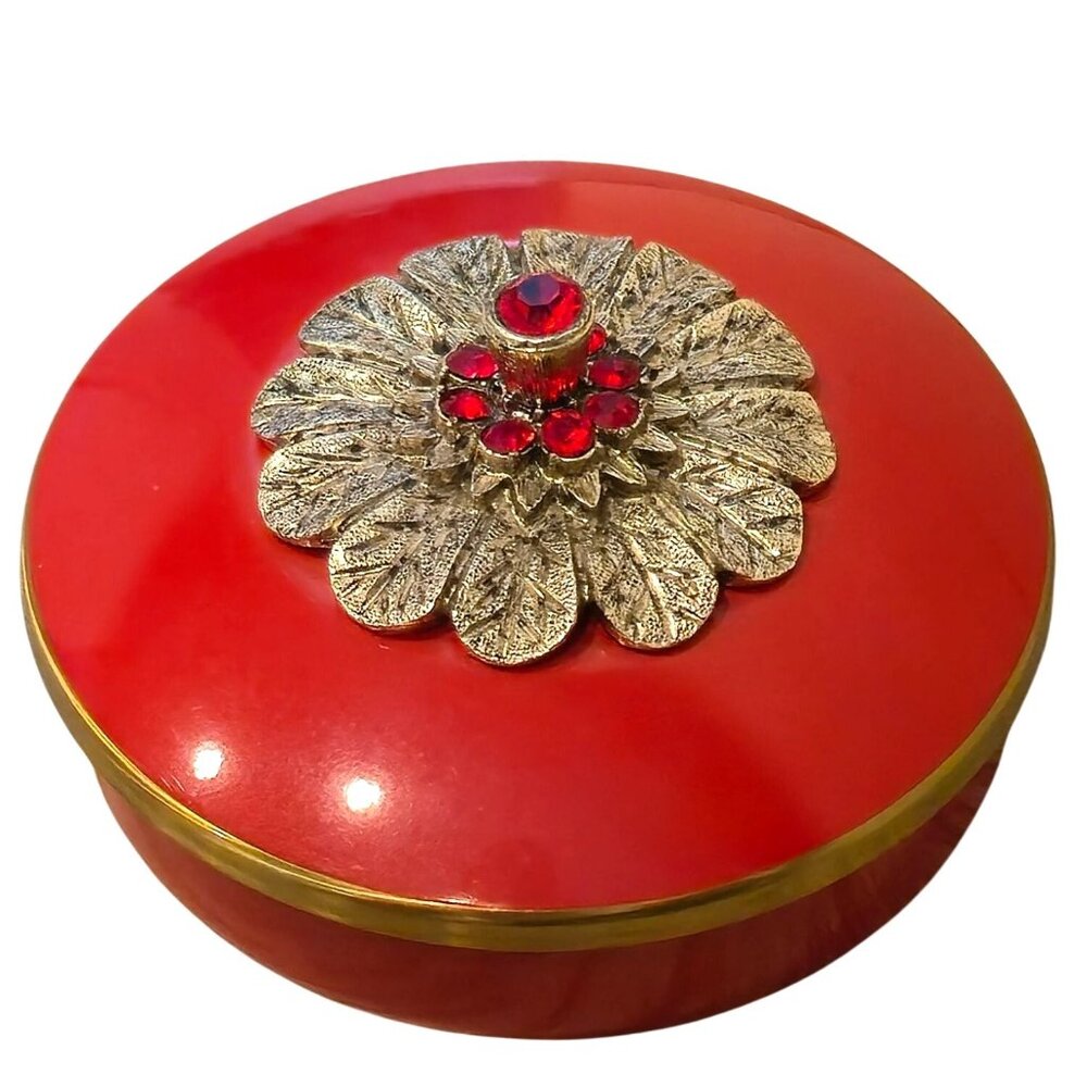 Vintage Rhinestone Jeweled Trinket Box Metal Glass Enamel Jewelry vanity MCM - Picture 4 of 9